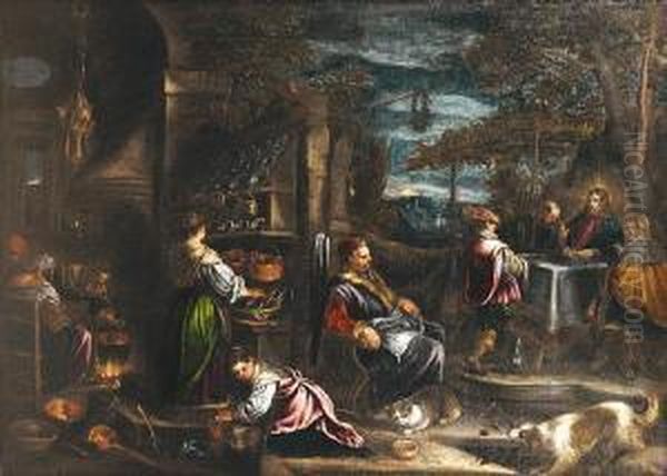 The Supper At Emmaus Oil Painting by Jacopo Bassano (Jacopo da Ponte)