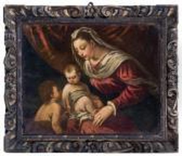 Madonna Con Bambino E San Giovannino Oil Painting by Jacopo Bassano (Jacopo da Ponte)