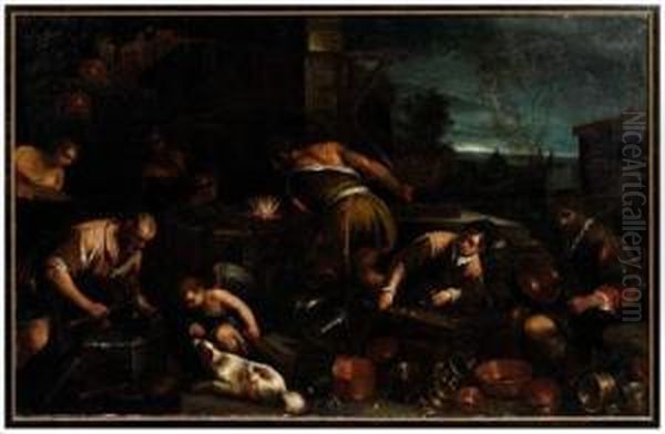 Vulcan's Forge Oil Painting by Jacopo Bassano (Jacopo da Ponte)