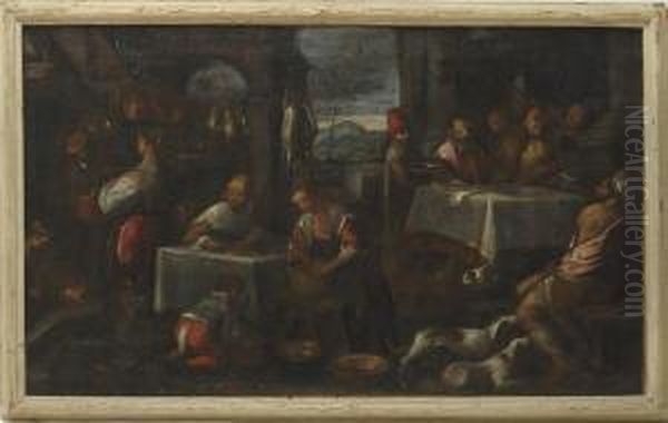 Interno Diosteria Oil Painting by Jacopo Bassano (Jacopo da Ponte)