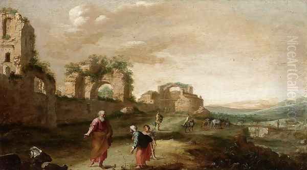 Elijah and the Widow of Zarephath c. 1630 Oil Painting by Bartholomeus Breenbergh