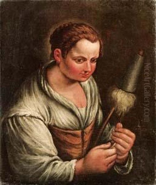 Filatrice Oil Painting by Jacopo Bassano (Jacopo da Ponte)