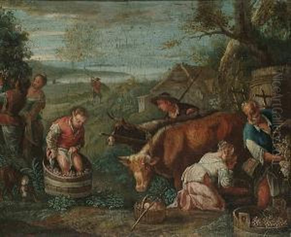 Allegories Of Summer, Autumn And Winter Oil Painting by Jacopo Bassano (Jacopo da Ponte)