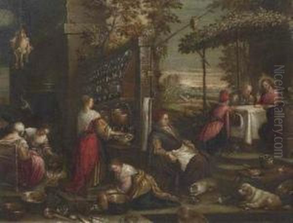 Cena In Emmaus Oil Painting by Jacopo Bassano (Jacopo da Ponte)