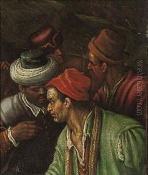 Figures Conversing: A Fragment Oil Painting by Jacopo Bassano (Jacopo da Ponte)