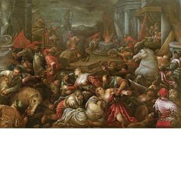 Il Ratto Delle Sabine Oil Painting by Jacopo Bassano (Jacopo da Ponte)