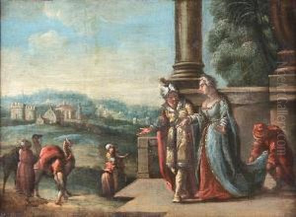 Arrival Of Queen Of Sheba In Jerusalem Oil Painting by Jacopo Bassano (Jacopo da Ponte)