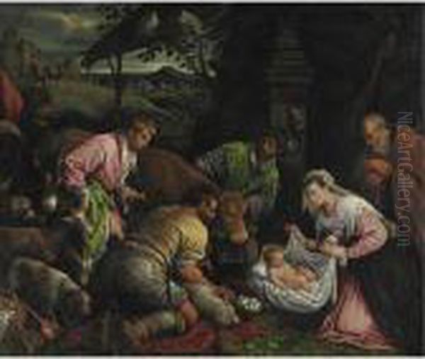 Adorazione Dei Pastori Oil Painting by Jacopo Bassano (Jacopo da Ponte)