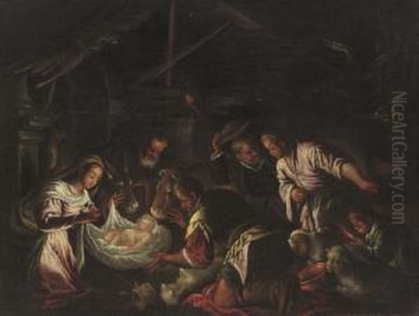 The Adoration Of The Shepherds Oil Painting by Jacopo Bassano (Jacopo da Ponte)