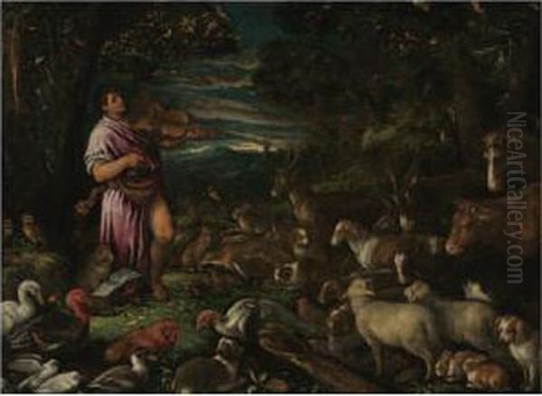 Orpheus Charming The Animals Oil Painting by Jacopo Bassano (Jacopo da Ponte)