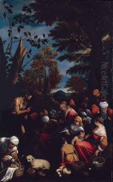 La Predica Del Battista Oil Painting by Jacopo Bassano (Jacopo da Ponte)