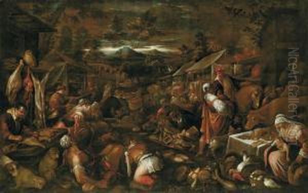 Mercato All'alba Oil Painting by Jacopo Bassano (Jacopo da Ponte)