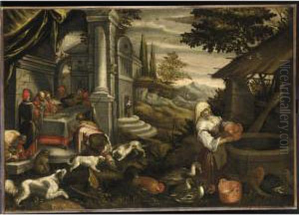 La Parabola Del Ricco Epulone Oil Painting by Jacopo Bassano (Jacopo da Ponte)