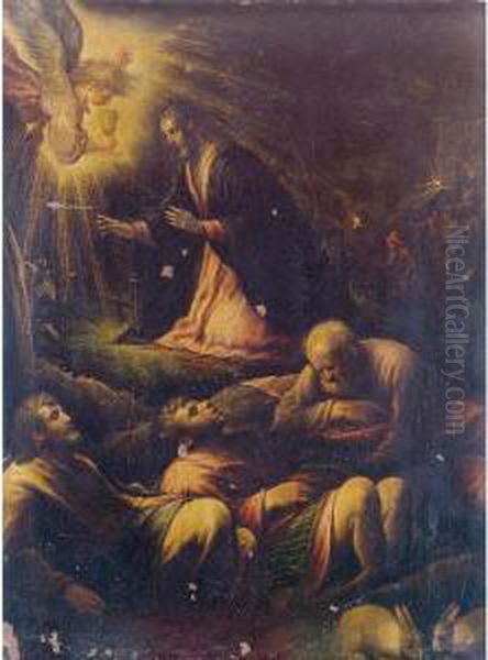 The Agony In The Garden Oil Painting by Jacopo Bassano (Jacopo da Ponte)