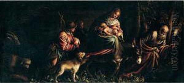 The Flight Into Egypt Oil Painting by Jacopo Bassano (Jacopo da Ponte)