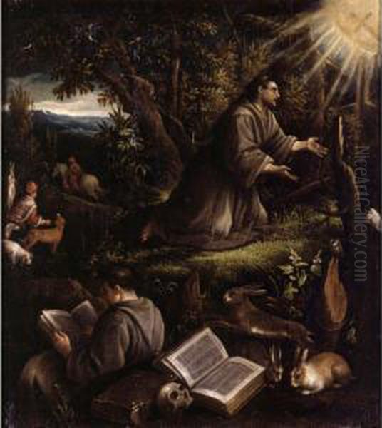 Saint Francis Receiving The Stigmata Oil Painting by Jacopo Bassano (Jacopo da Ponte)