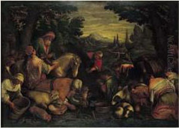 Les Israelites Recevant L'eau Miraculeuse Oil Painting by Jacopo Bassano (Jacopo da Ponte)