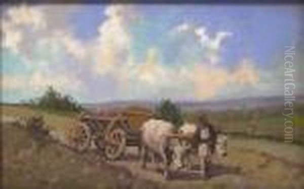 Cart With Oxen Oil Painting by Ludovic Bassarab