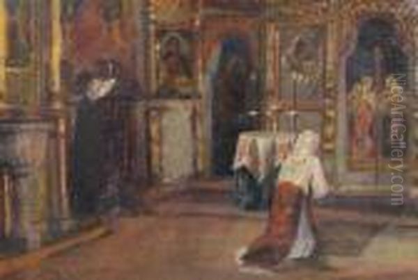 Church Interior Oil Painting by Ludovic Bassarab