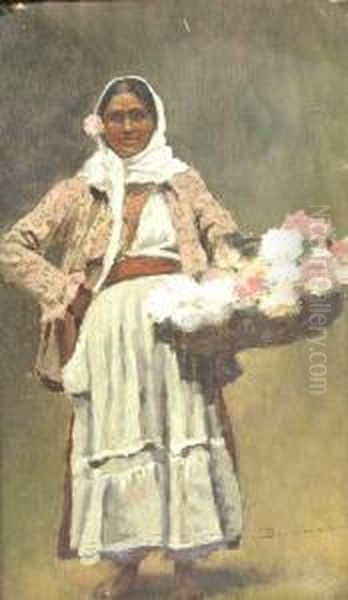 Flower Girl Oil Painting by Ludovic Bassarab