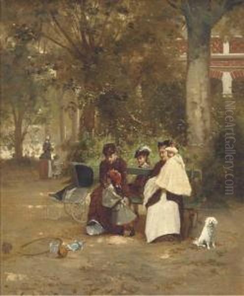 An Afternoon In The Park Oil Painting by Ferdinand Bassot