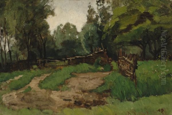 Landscape With A Fence Oil Painting by Nicolaas Bastert