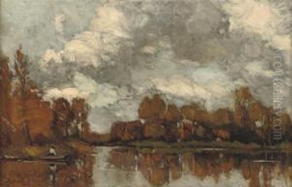 An Autumnal Afternoon Along The River Vecht Oil Painting by Nicolaas Bastert