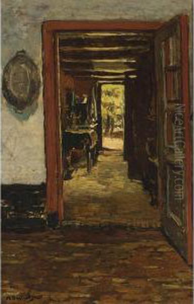 A Cottage Interior Oil Painting by Nicolaas Bastert