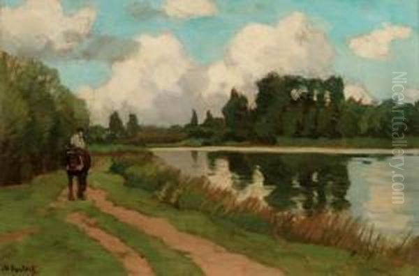 Het Jaagpad Aan De Vecht: Along The River Vecht Oil Painting by Nicolaas Bastert