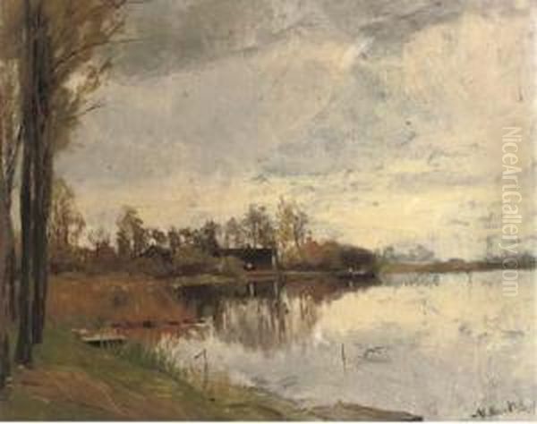 Vechtgezicht Bij Vreeland: The River Vecht In Autumn Oil Painting by Nicolaas Bastert