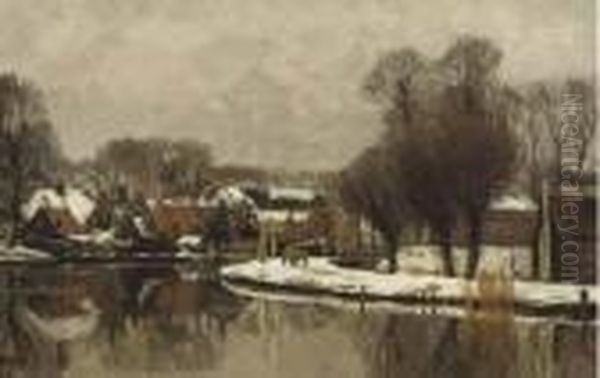 Winter: The River Vecht Between Breukelen And Maarssen Oil Painting by Nicolaas Bastert