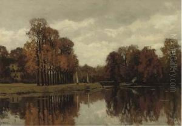 The River Vecht In Autumn Oil Painting by Nicolaas Bastert