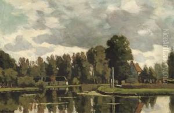 Bij Hinderdam: The River Vecht Between Weesp And Nederhorst Den Berg In Summer Oil Painting by Nicolaas Bastert