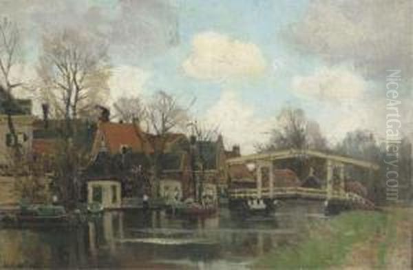 Ophaalbrug Over De Vecht, Breukelen: A Riverside Village Oil Painting by Nicolaas Bastert