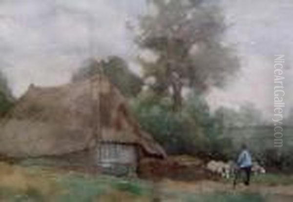 Herder With Flock Oil Painting by Nicolaas Bastert