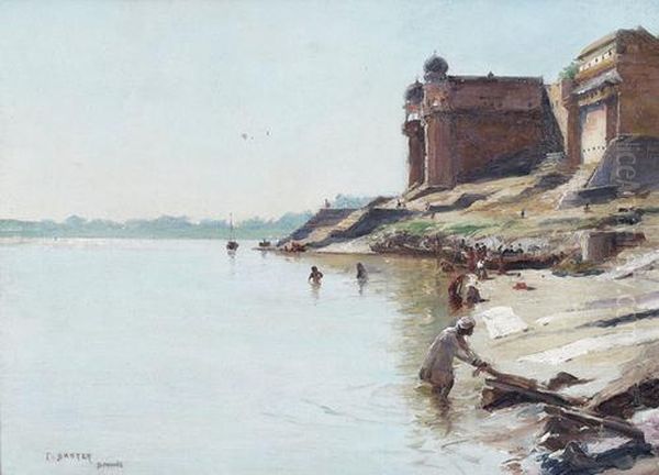 Uferpartie Am Ganges Bei Benares. Oil Painting by Jean, Dit Tancrede Bastet