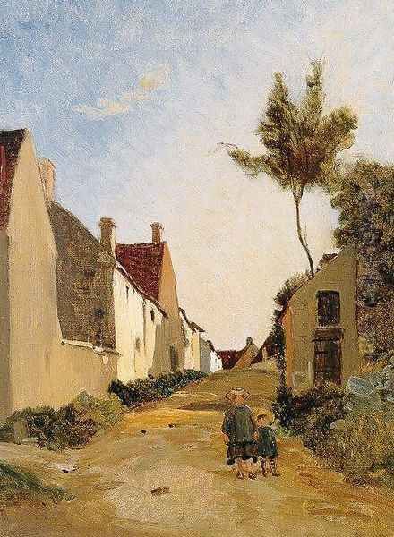 Village Street Oil Painting by Jean Frederic Bazille