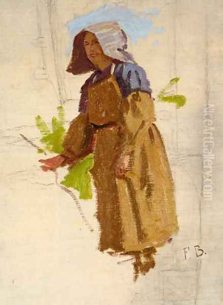 Grape Picker in a Cap I Oil Painting by Jean Frederic Bazille