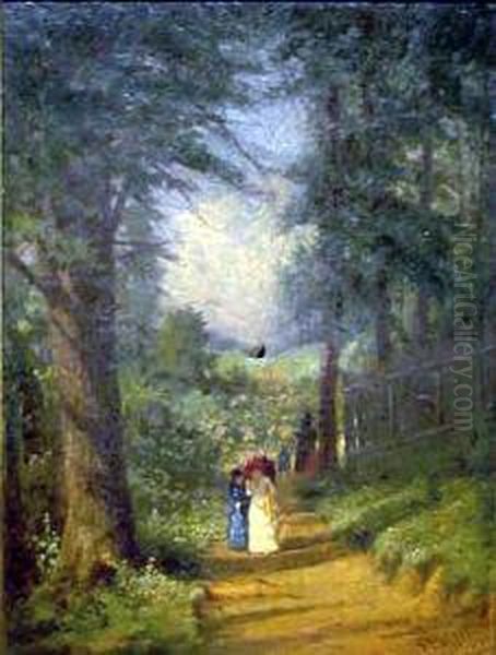 A Late Afternoon Stroll Down A Country Lane Oil Painting by Frederick Stone Batcheller