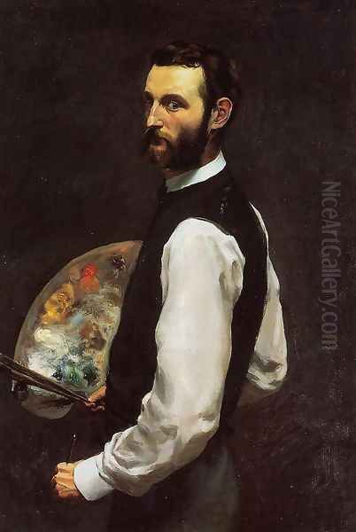 Self Portrait with Palette Oil Painting by Jean Frederic Bazille