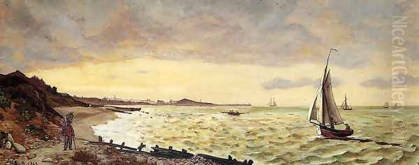 Seascape: The Beach at Sainte-Adresse Oil Painting by Jean Frederic Bazille