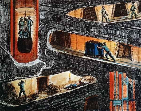 Cross-section of a Coal Mine Oil Painting by Ignace Francois Bonhomme