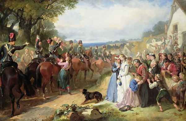 The Girls We Left Behind Us - The Departure of the 11th Hussars for India Oil Painting by Thomas Jones Barker