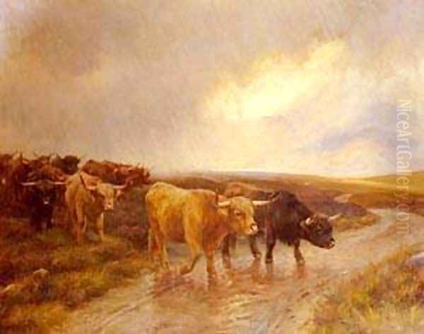 Bulls Touring Oil Painting by Thomas Jones Barker