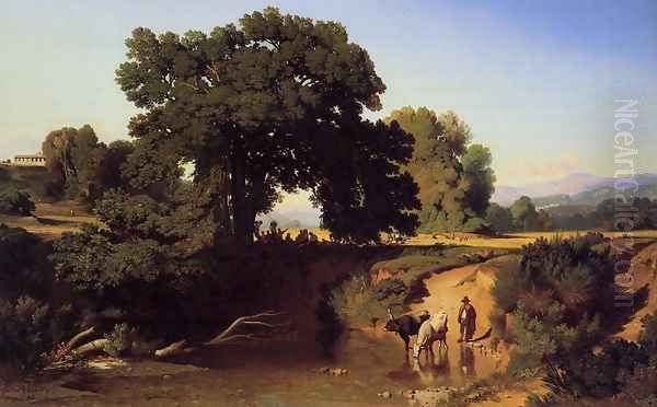 View in the Roman Countryside Oil Painting by Jean Achille Benouville