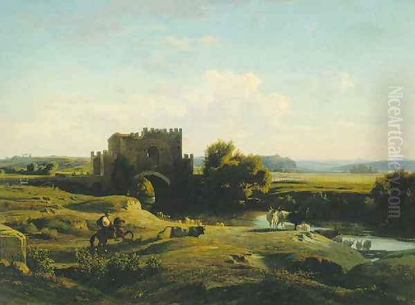 View of the Ponte Nomentano in the Roman Campagna 1852 Oil Painting by Jean Achille Benouville