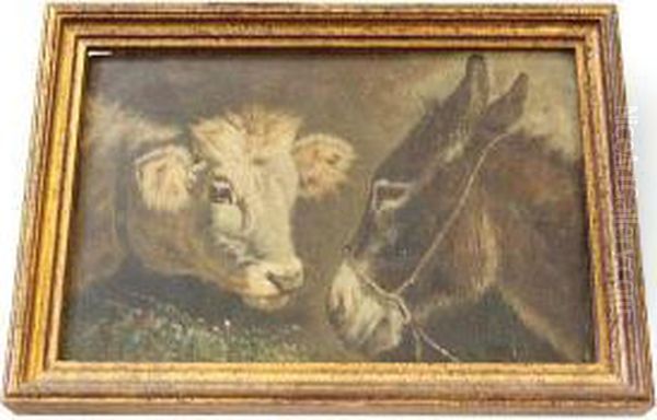 Cow And Donkey Oil Painting by Arthur Batt