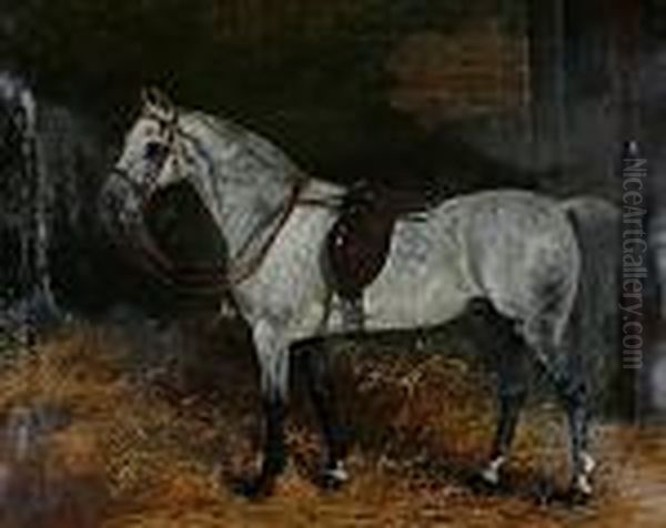 Potrait Of A Grey In A Stable Oil Painting by Arthur Batt