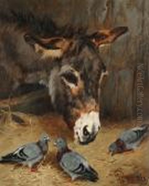 Donkey With Pigeons Oil Painting by Arthur Batt