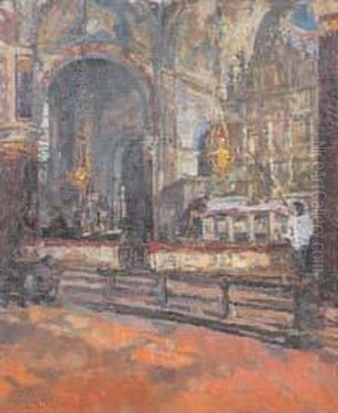 Interno Di Chiesa Oil Painting by Domenico Battaglia